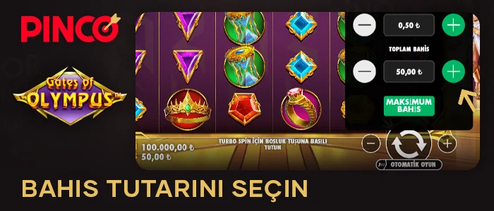 Gates of Olympus Pinco'da bahis tutarını seçin