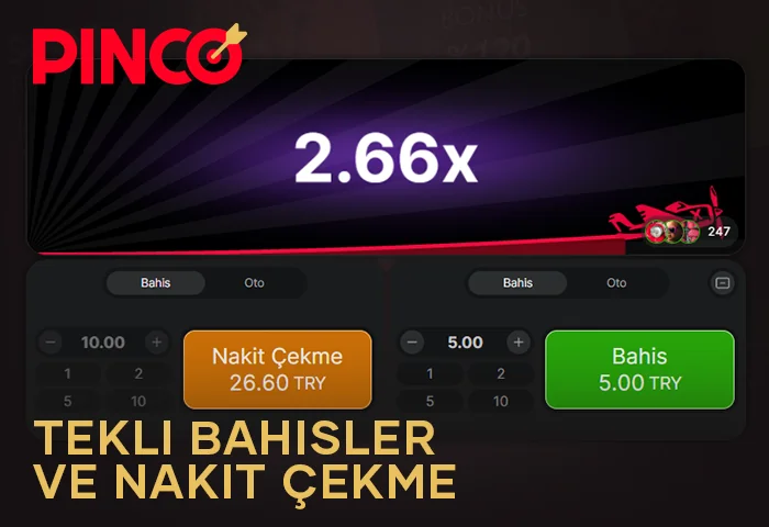Aviator Pinco'da bahis ve bahis çekme paneli