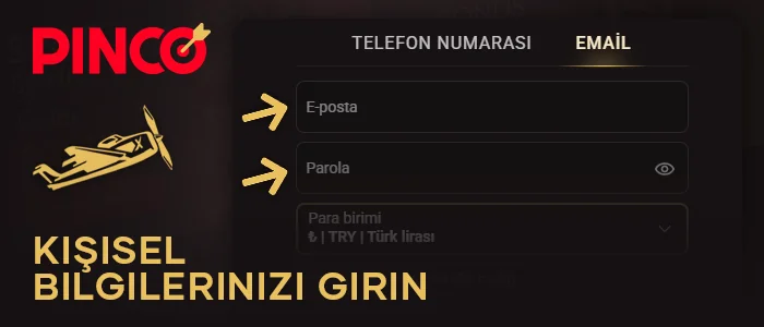Pinco Casino'ya kaydolmak için kişisel bilgilerinizi girin