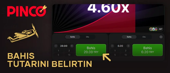 Aviator Pinco'da tur için bahis tutarını belirtin