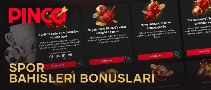 Pinco'nun spor bahisleri için en iyi bonusları