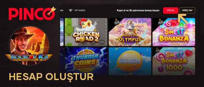 Book of Ra oynamak için Pinco Casino'da yeni bir hesap açın
