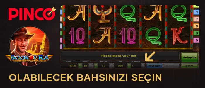 Book of Ra Pinco'da spin başına bahis tutarını seçin