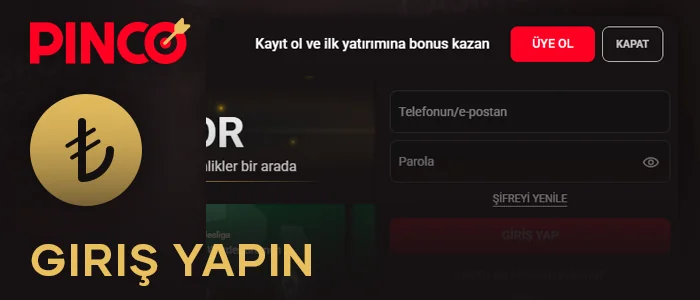 Para yatırmadan önce Pinco hesabınıza giriş yapın