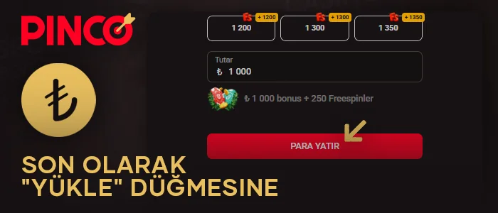 Pinco kişisel hesabına para yatırma işlemini onaylayın