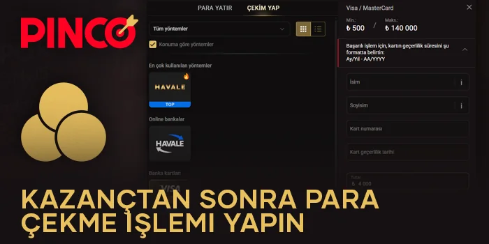 Pinko Pinco'dan ödeme sistemleri aracılığıyla kazancınızı alın