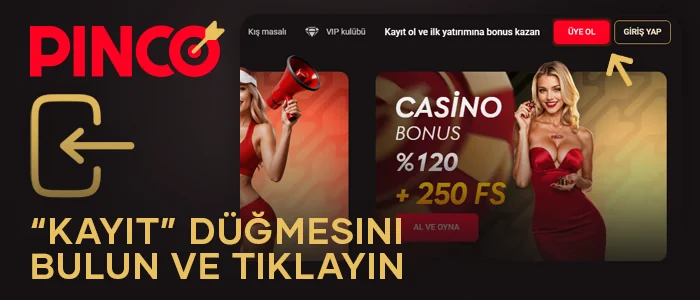 Pinco sitesinin üst kısmındaki kayıt düğmesine tıklayın