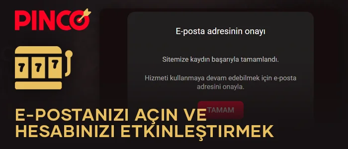 Pinco web sitesinde çevrimiçi slot oyunları oynamadan önce e-posta adresinizi onaylayın