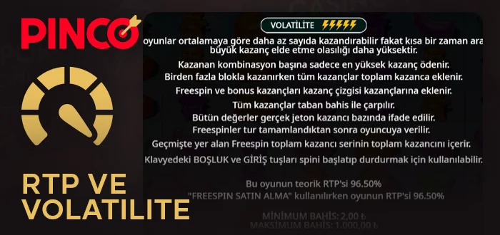 Sugar Rush'ta RTP ve oynaklık hakkında Türk oyuncular için Pinco Casino