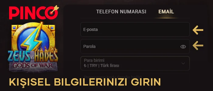 Pinco hesabını kaydetmek için gerekli bilgileri girin