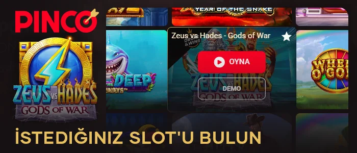 Pinco online casino lobisinde Zeus vs Hades slotunu bulun
